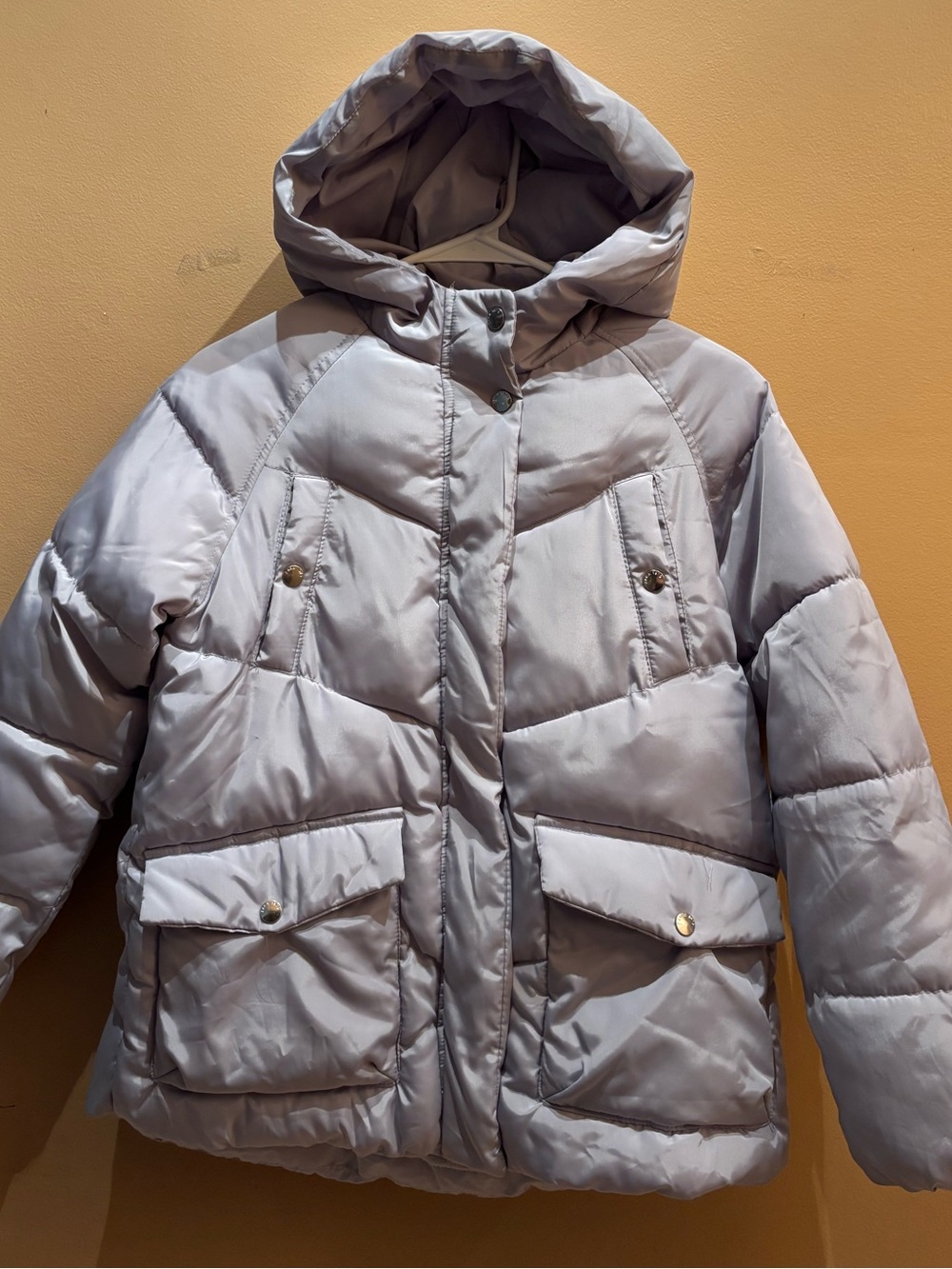 Zara grey hooded puffer satin finish jacket Kids size 11/12